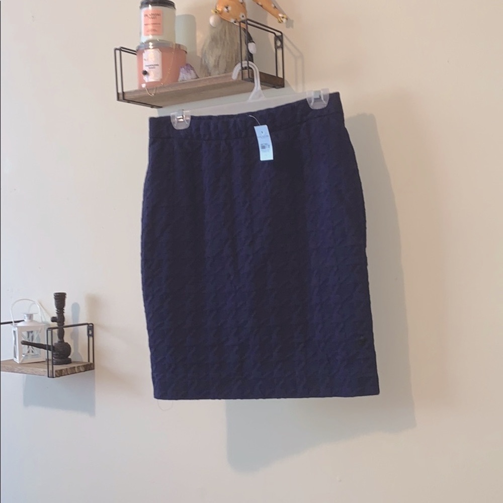 Ann Taylor Navy Houndstooth Textured Pencil Skirt